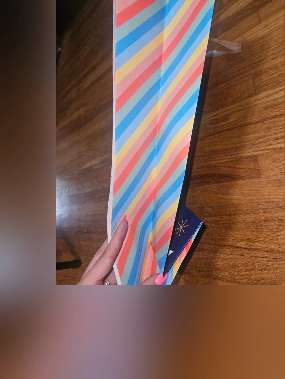 Navy Blue 'Happy Birthday' Gift Bag with Multicolor Stripes 17